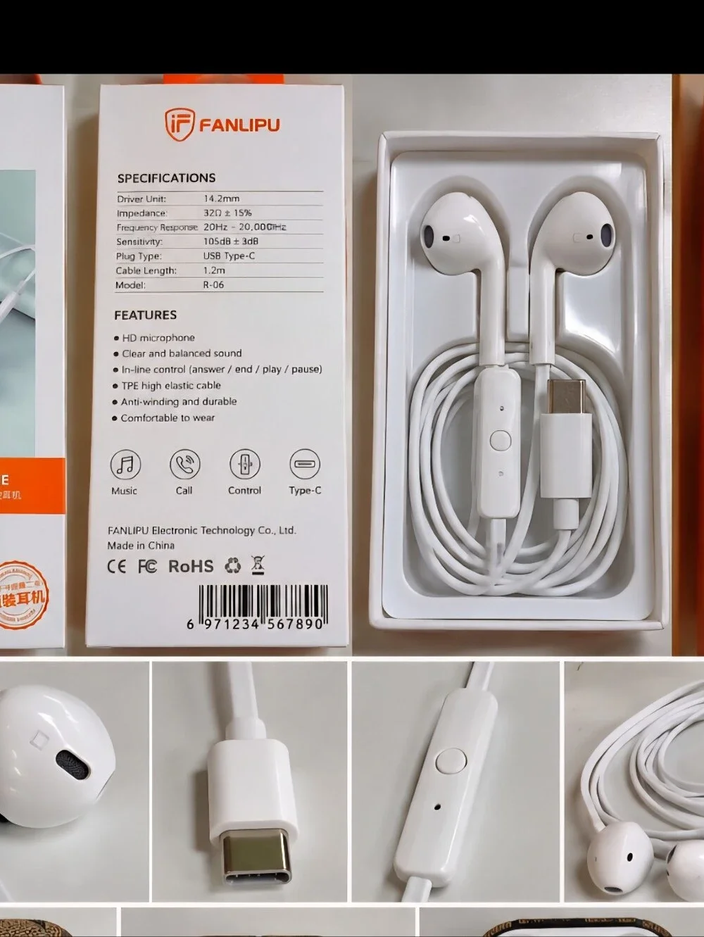 Type-C White Earbuds with Carrying Case